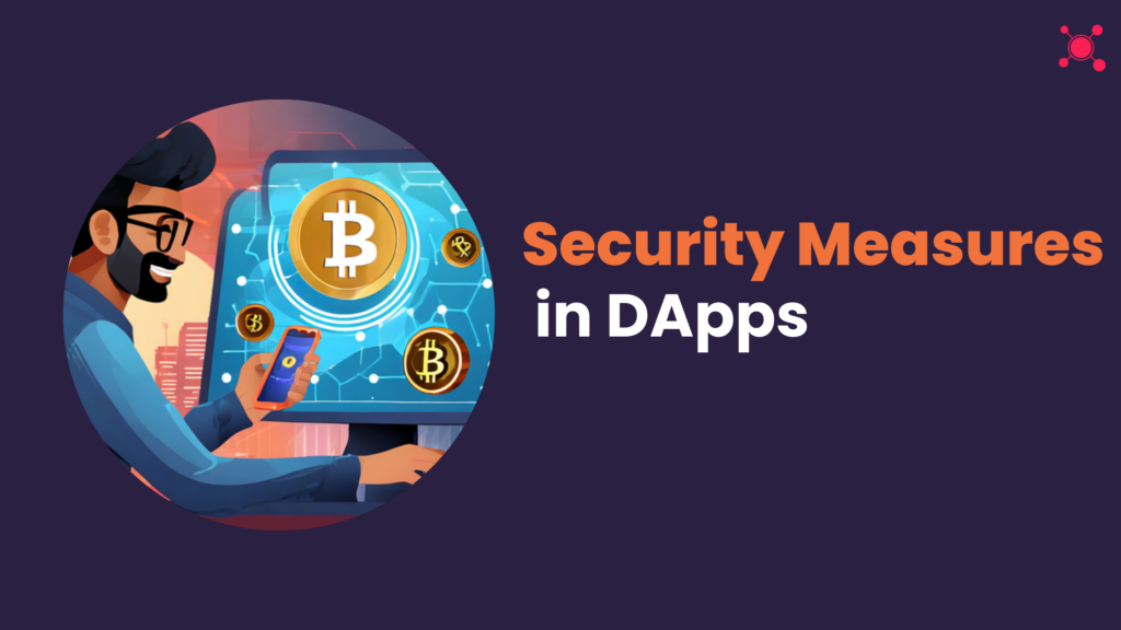 Illustration of a smiling man sitting by a computer with a smartphone in hand, actively engaged in using a DApp. This image represents the secure and positive user experience that DAPP Matters, highlighting the importance of safeguarding interactions in decentralized applications.